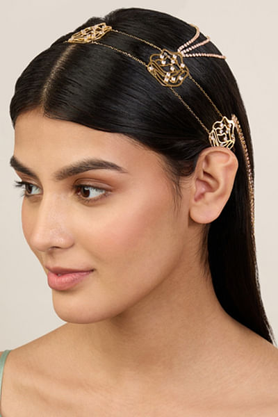Gold diamond embellished head harness