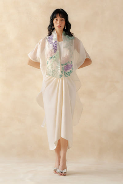 Richa Khemka White embroidered organza kaftan dress RICHJUL26D149130