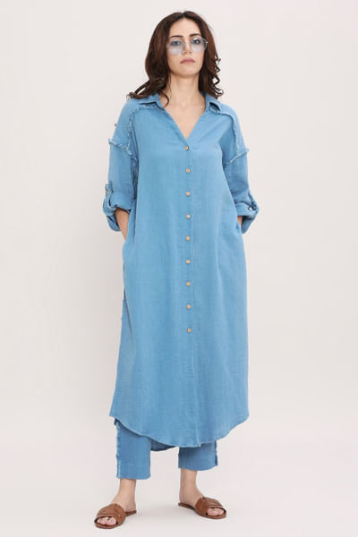Blue cotton long shirt