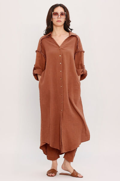 Brown cotton long shirt