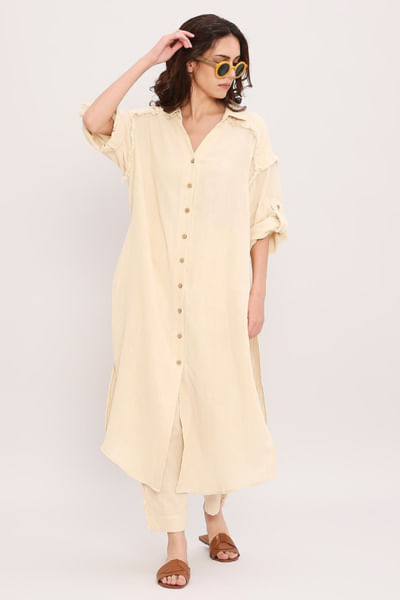 Cream cotton long shirt