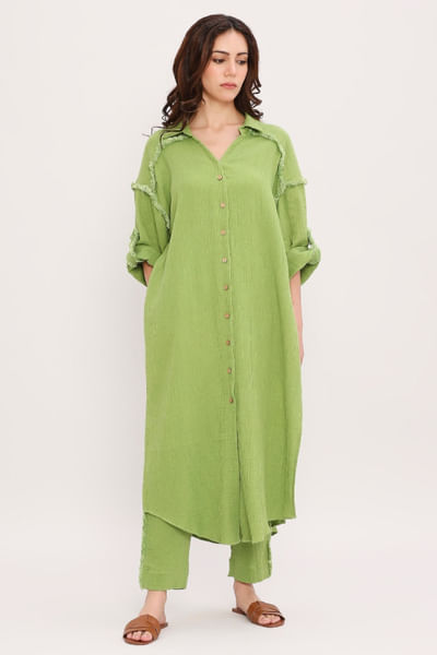 Green cotton long shirt