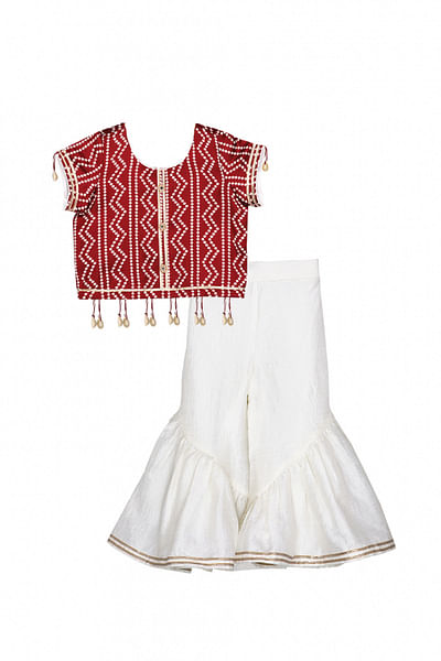 Maroon bandhej printed sharara set