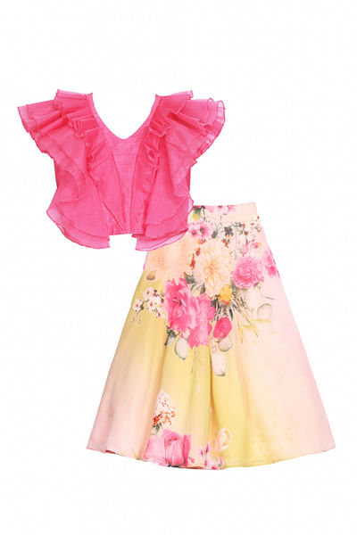 Ombre floral printed lehenga set