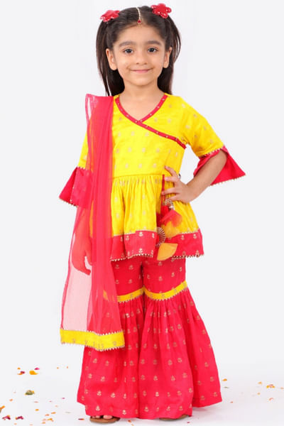 Yellow and pink sharara set