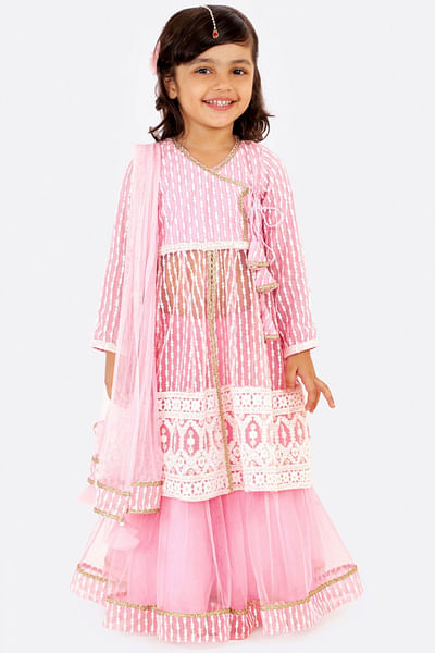 Pink embroidered anarkali set