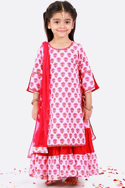 Red printed anarkali set
