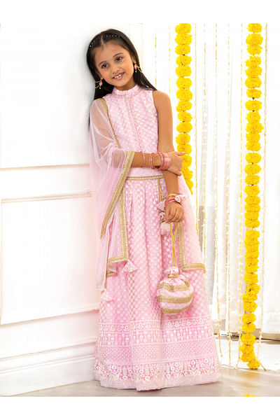 Pink embroidered lehenga set