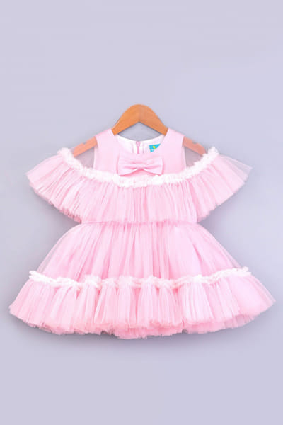 Pink ruffled cape dress
