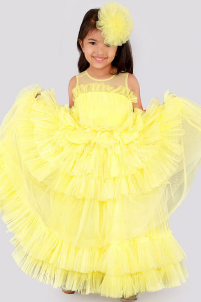 Yellow ruffle layered gown