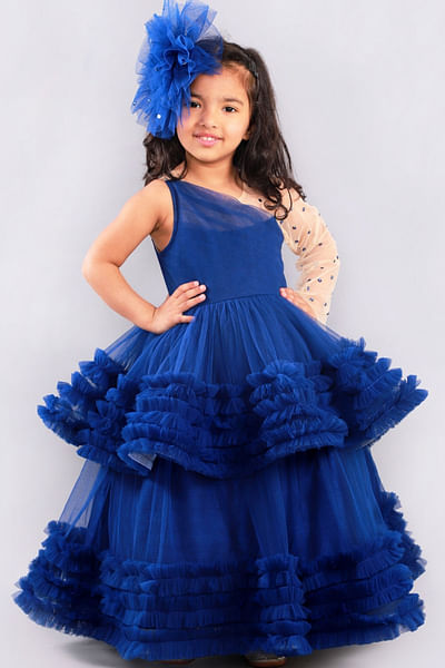 Blue layered tulle gown