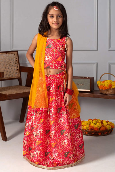 Red patola printed lehenga set