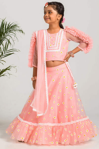 Pink printed lehenga set