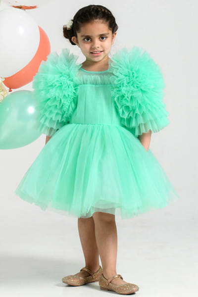 Mint ruffled tulle dress