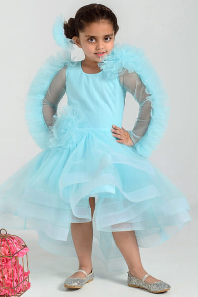 Sky blue ruffle dress and hair clip