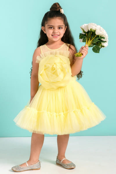 Yellow tulle dress and hair clip