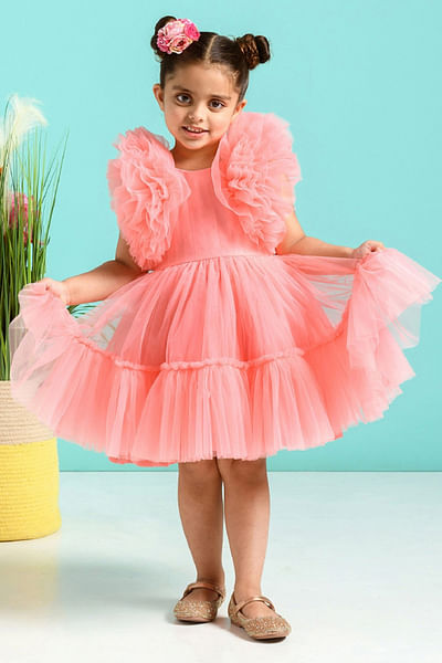 Pink ruffle dress and hair clip