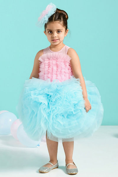 Pink and blue ruffled dress