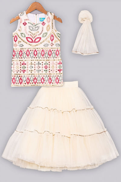Multicolour embroidered kurti and lehenga set