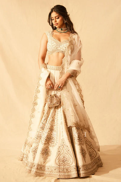 Ivory embroidered lehenga set