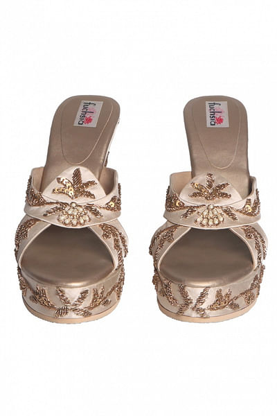 Gold embellished platform sandals