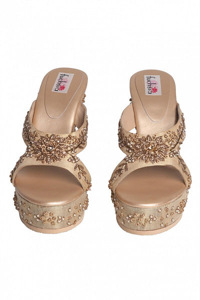 Gold embellished platform sandals