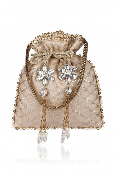 Peach sequin embellished potli bag