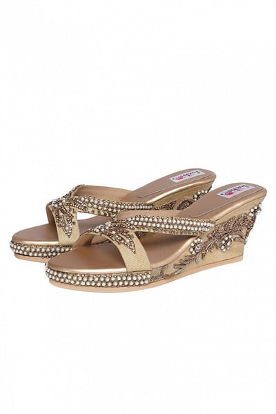 Gold embellished platform heels