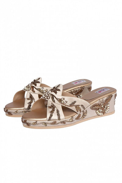 Gold floral platform heels