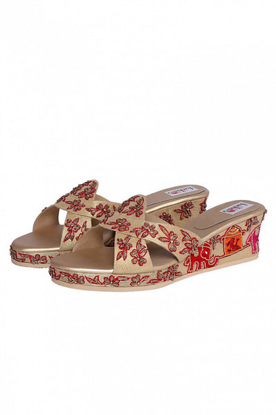 Multicoloured floral slip-on wedges