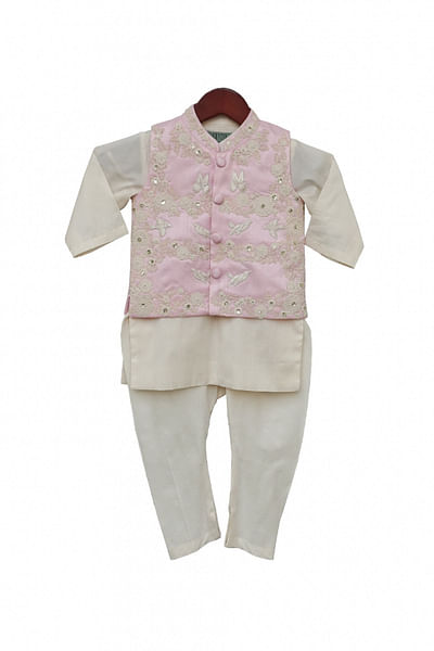 Pink embroidered jacket with kurta set