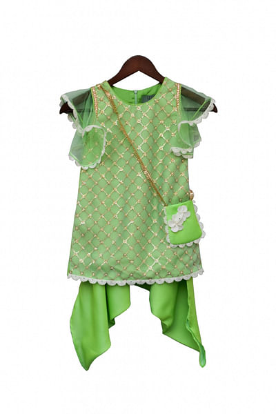 Green embroidered kurti dhoti