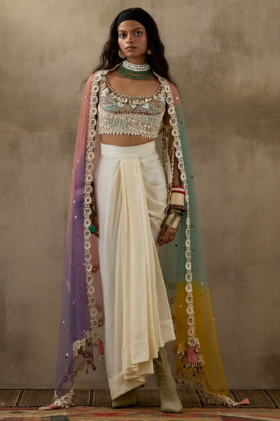 Mogra draped skirt set