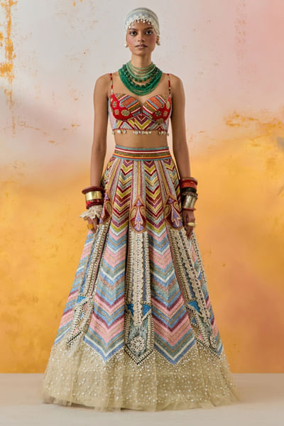 Multicolour sequin embroidered lehenga set