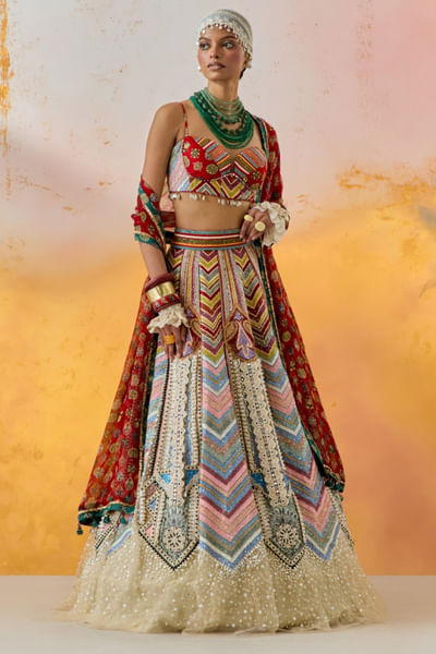 Multicolor ombre sequin embroidery lehenga set