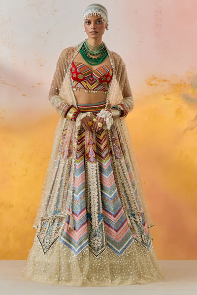 Multicolor sequin embroidered lehenga set