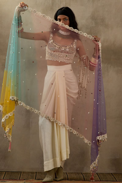 Multicolour ombre and embroidered dupatta