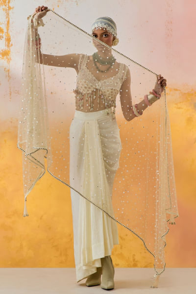 Mogra embroidered sheer dupatta