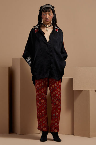 Black and red embroidered shirt and trousers
