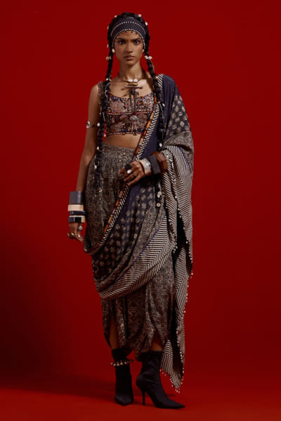 Black resham and bead embroidered blouse