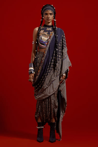 Multicolour embroidered halter-neck blouse