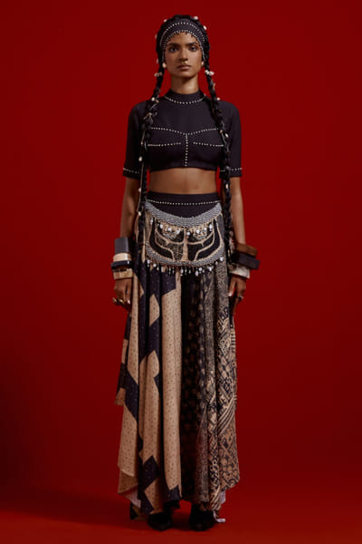 Black bead embroidered blouse