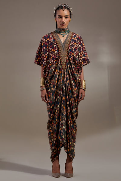 Purple printed drape dress