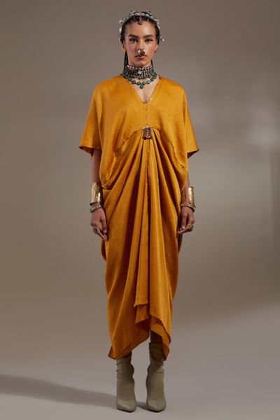 Yellow topaz textured drape dress