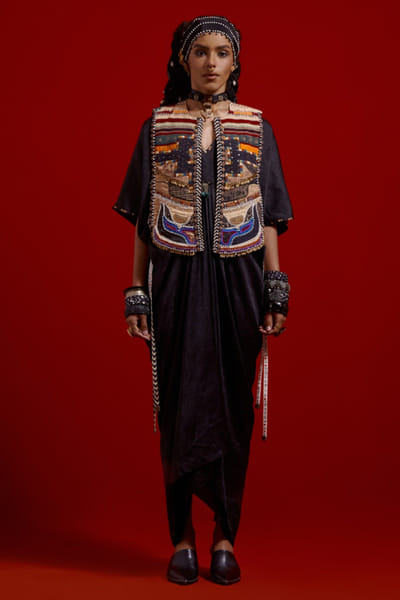 Multicolour tribal thread embroidered gilet