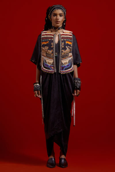 Multicolour tribal thread embroidery dress set