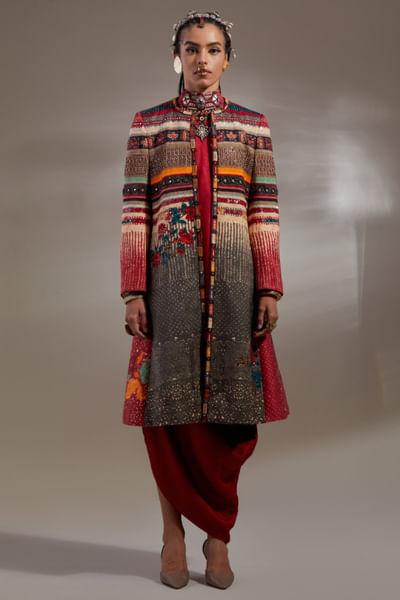 Multicoloured embroidered long jacket