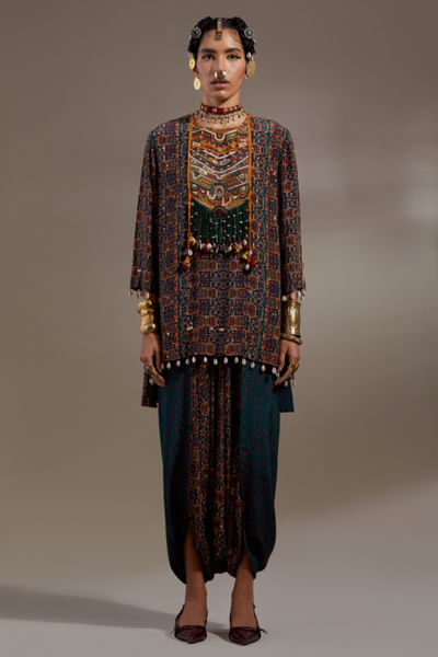 Green printed kurta set