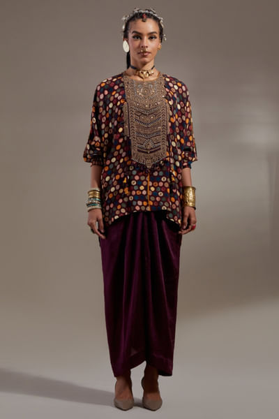 Purple draped skirt set