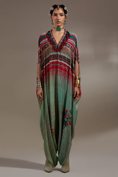 Ash green printed kaftaan jumpsuit